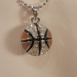 🏀 Silver and Brown Basketball       Pendant Necklace